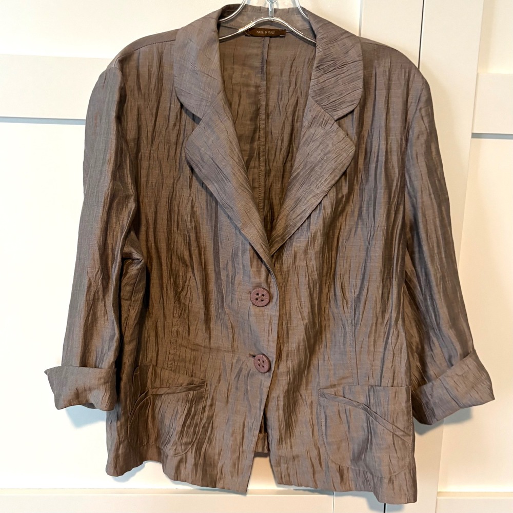 Made in Italy Women's Tan Crinkle Linen Blend Jacket in Size M‎